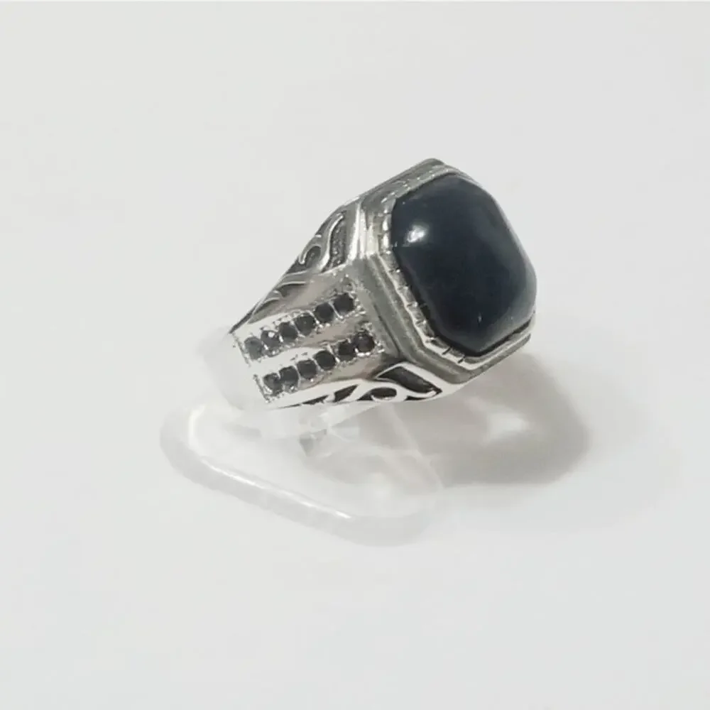 New stainless steel‎ black onyx ring size 14